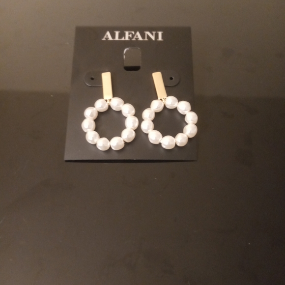 Alfani Gold-Tone Imitation Pearl Beaded Doorknocker Drop Earrings - Picture 5 of 5